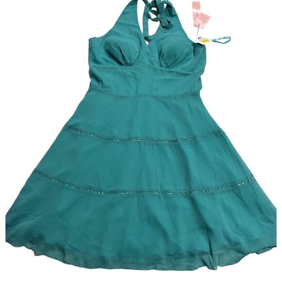 Philip Decaprio Women's Size 14 Halter Neck Tiered Dress Green Y2K - Picture 1 of 16
